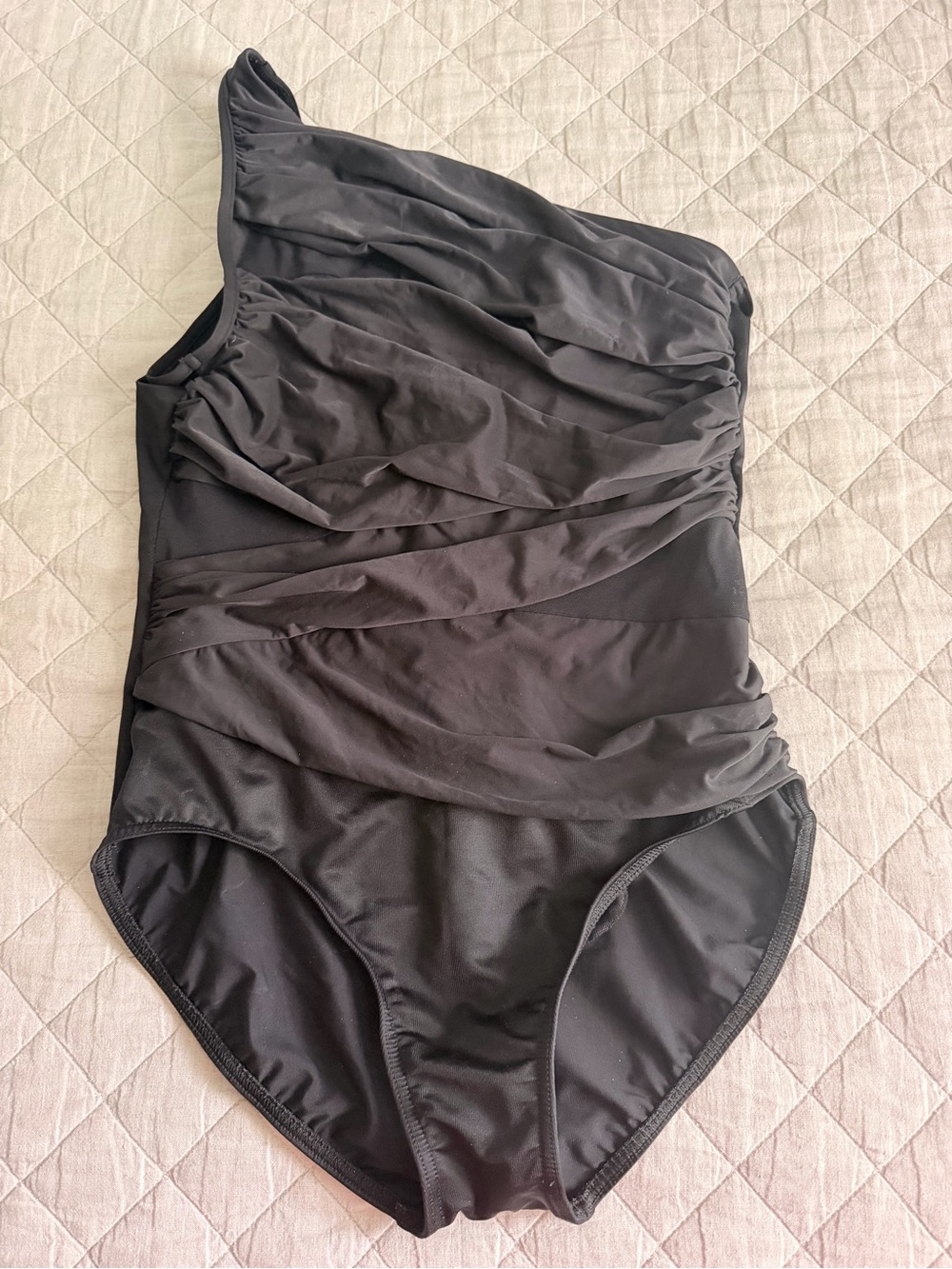 Miraclesuit Black One-Shoulder Ruched Mesh Swim One-Piece 14